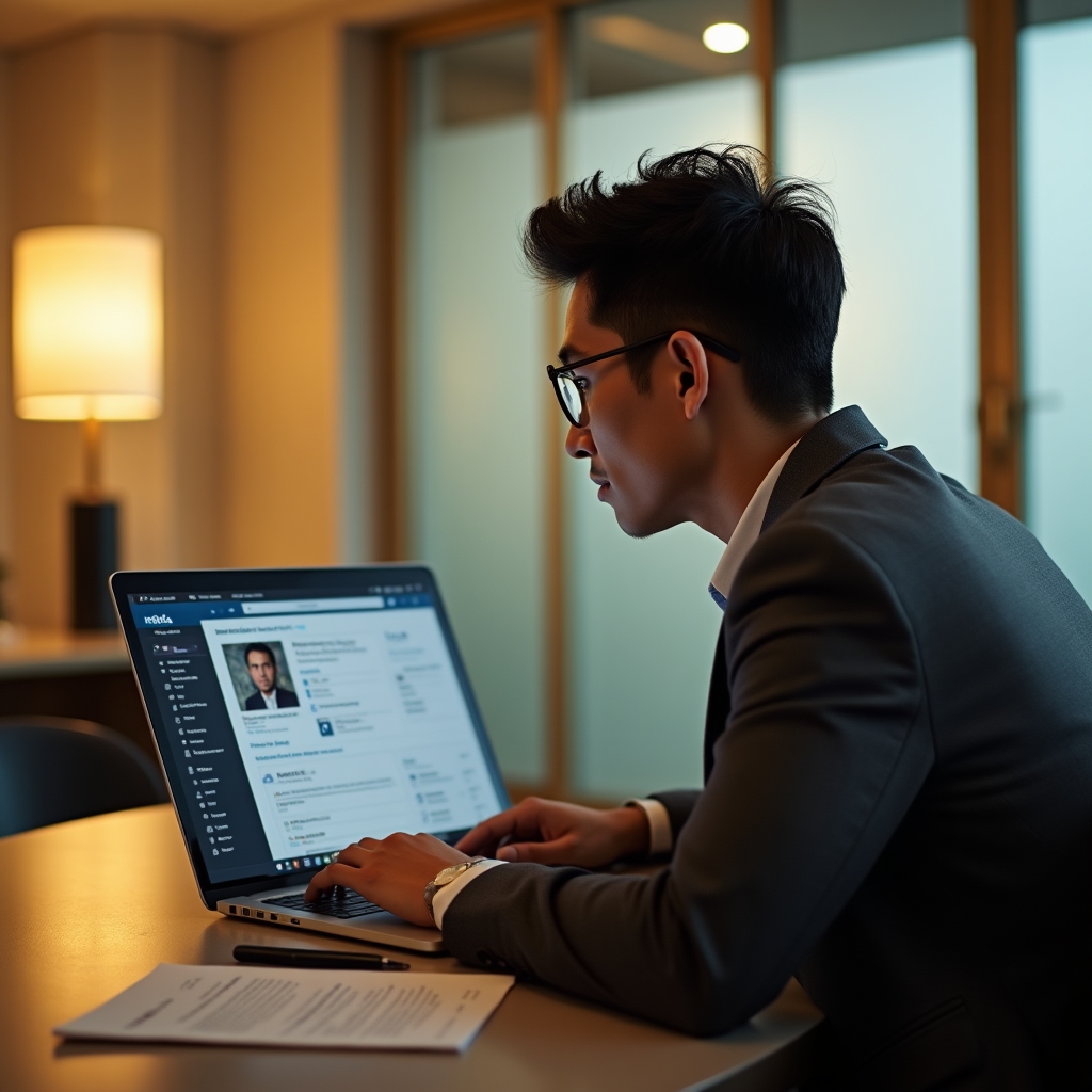 Malaysian professional updating their LinkedIn and professional portfolio